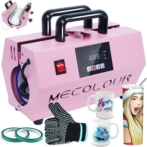 MECOLOUR بهلوان آلة الصحافة الحرارة ل30oz 20oz التسامي بهلوان زجاج نحيف فارغ - مؤقت تلقائي نقل الحرارة الفينيل القدح الصحافة مع إعداد درجة الحرارة والوقت ل11-16oz كوب السيراميك القدح الوردي in Kuwait