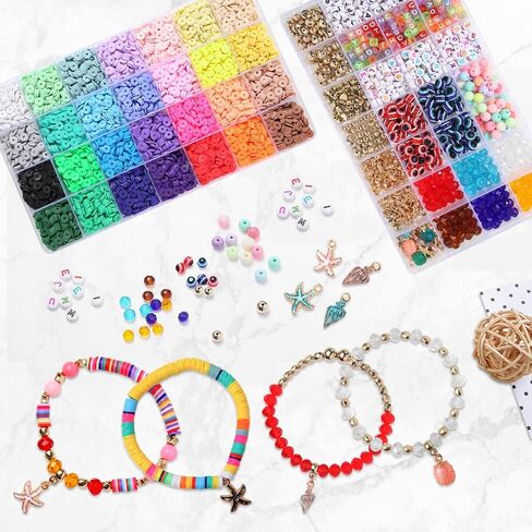 OCARDI 7000+ Pcs Bracelet Making Kit - 28 Colors Clay Beads for Bracelet Making-Friendship Bracelet Kit with Gift Pack - Bracelet Making Kit for Adults-Jewelry Making Kit for Girls 8-12 in Saudi Arabia