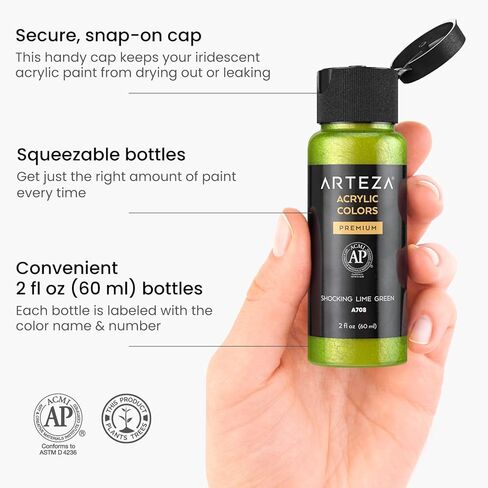 ARTEZA Iridescent Acrylic Paint Set of 10 Dreamer Colors Bottles, Shimmer Water-Based Artist Paints, Art Supplies for Canvas, Wood, Rocks, Fabrics in Kuwait