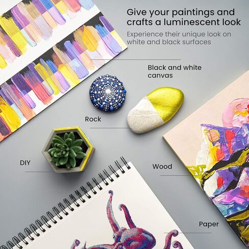 ARTEZA Iridescent Acrylic Paint Set of 10 Dreamer Colors Bottles, Shimmer Water-Based Artist Paints, Art Supplies for Canvas, Wood, Rocks, Fabrics in Kuwait