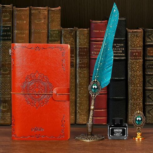 Aifeiter Feather Calligraphy Pen Set,Quill Pen and Ink Set,Feather Pen Ink Set,Notebook Quill Pen and Ink Set,Wax Seal Stamp Set,Beautiful Gift Calligraphy Set,Christmas Gifts-Blue in Saudi Arabia