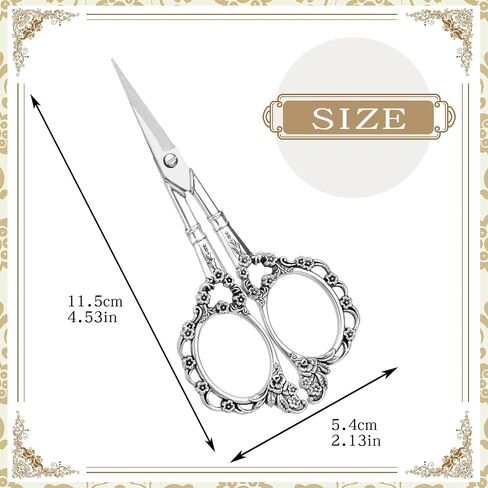 Embroidery Scissors, Sewing Scissor Sharp Tip Stainless Steel, Vintage European Design Scissors with Tassel,Thimble, DIY Tools Dressmaker Shears for Fabric, Embroidery, Needlework(Silver) in Kuwait