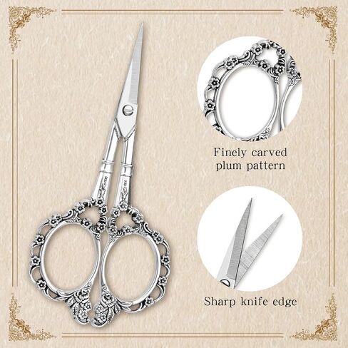 Embroidery Scissors, Sewing Scissor Sharp Tip Stainless Steel, Vintage European Design Scissors with Tassel,Thimble, DIY Tools Dressmaker Shears for Fabric, Embroidery, Needlework(Silver) in Kuwait