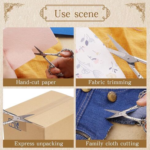 Embroidery Scissors, Sewing Scissor Sharp Tip Stainless Steel, Vintage European Design Scissors with Tassel,Thimble, DIY Tools Dressmaker Shears for Fabric, Embroidery, Needlework(Silver) in Kuwait