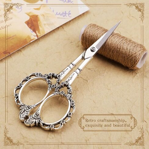 Embroidery Scissors, Sewing Scissor Sharp Tip Stainless Steel, Vintage European Design Scissors with Tassel,Thimble, DIY Tools Dressmaker Shears for Fabric, Embroidery, Needlework(Silver) in Kuwait