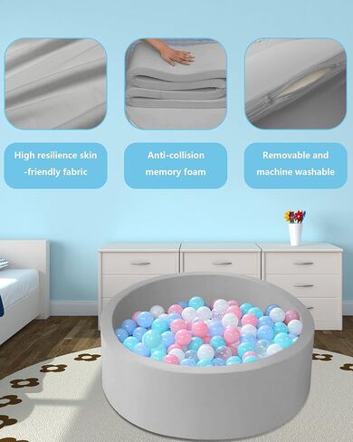 حفر كرات MEOGETY للأطفال الصغار والأطفال، حمام سباحة ناعم للأطفال الرضع من الفوم للفتيات والفتيان، (الكرات غير متضمنة) رمادي فاتح in Kuwait