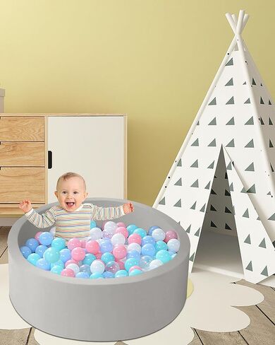 حفر كرات MEOGETY للأطفال الصغار والأطفال، حمام سباحة ناعم للأطفال الرضع من الفوم للفتيات والفتيان، (الكرات غير متضمنة) رمادي فاتح in Kuwait