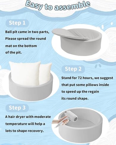 حفر كرات MEOGETY للأطفال الصغار والأطفال، حمام سباحة ناعم للأطفال الرضع من الفوم للفتيات والفتيان، (الكرات غير متضمنة) رمادي فاتح in Kuwait