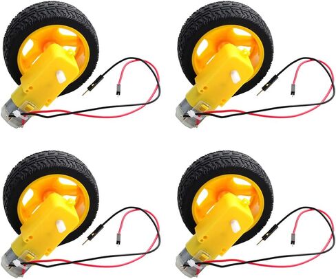 محرك DIYmall TT مع موصلات محرك علبة التروس DC 3-6V 1:48 200 دورة في الدقيقة عجلة الإطارات للسيارة الذكية Arduino سلك توصيل ذكر 2Pin (2، 2 محرك + 2 عجلة) in Kuwait