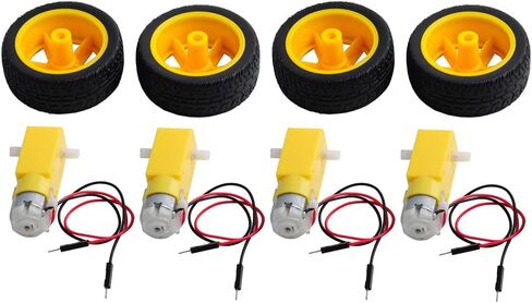 محرك DIYmall TT مع موصلات محرك علبة التروس DC 3-6V 1:48 200 دورة في الدقيقة عجلة الإطارات للسيارة الذكية Arduino سلك توصيل ذكر 2Pin (2، 2 محرك + 2 عجلة) in Kuwait