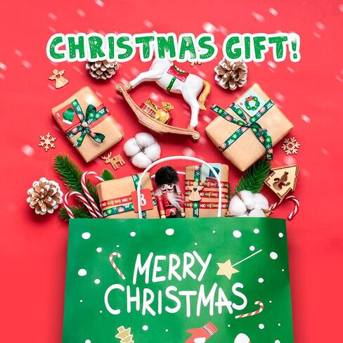 24 قطعة من أكياس هدايا عيد الميلاد الورقية من ILEBYGO بتصميمات متنوعة، 3 أحجام من أكياس هدايا عيد الميلاد مع مقابض لمستلزمات حفلات عيد الميلاد والفصول المدرسية (8 جامبو، 8 كبيرة، 8 متوسطة) in Kuwait