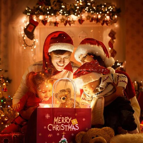 24 قطعة من أكياس هدايا عيد الميلاد الورقية من ILEBYGO بتصميمات متنوعة، 3 أحجام من أكياس هدايا عيد الميلاد مع مقابض لمستلزمات حفلات عيد الميلاد والفصول المدرسية (8 جامبو، 8 كبيرة، 8 متوسطة) in Kuwait