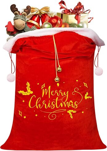أكياس هدايا عيد الميلاد الكبيرة من GIFTU، أكياس سانتا برباط، حقائب عيد ميلاد سعيد، أكياس تغليف ضخمة كبيرة باللون الأحمر المخملي لهدايا عيد الميلاد، قابلة لإعادة الاستخدام مقاس 25 × 36 بوصة، حقائب هدايا لعيد الميلاد in Kuwait