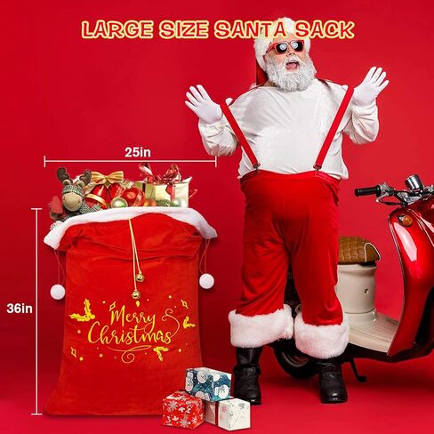 أكياس هدايا عيد الميلاد الكبيرة من GIFTU، أكياس سانتا برباط، حقائب عيد ميلاد سعيد، أكياس تغليف ضخمة كبيرة باللون الأحمر المخملي لهدايا عيد الميلاد، قابلة لإعادة الاستخدام مقاس 25 × 36 بوصة، حقائب هدايا لعيد الميلاد in Kuwait