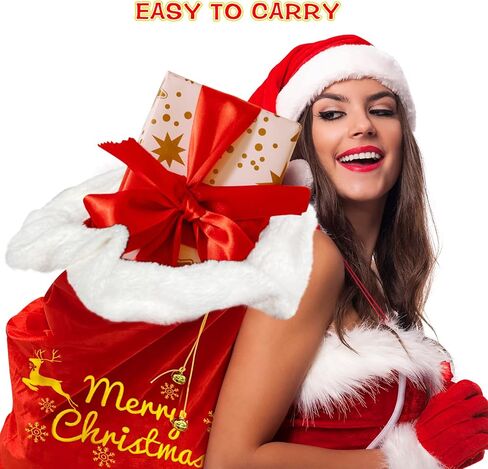 أكياس هدايا عيد الميلاد الكبيرة من GIFTU، أكياس سانتا برباط، حقائب عيد ميلاد سعيد، أكياس تغليف ضخمة كبيرة باللون الأحمر المخملي لهدايا عيد الميلاد، قابلة لإعادة الاستخدام مقاس 25 × 36 بوصة، حقائب هدايا لعيد الميلاد in Kuwait
