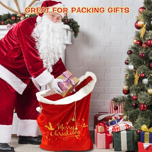 أكياس هدايا عيد الميلاد الكبيرة من GIFTU، أكياس سانتا برباط، حقائب عيد ميلاد سعيد، أكياس تغليف ضخمة كبيرة باللون الأحمر المخملي لهدايا عيد الميلاد، قابلة لإعادة الاستخدام مقاس 25 × 36 بوصة، حقائب هدايا لعيد الميلاد in Kuwait