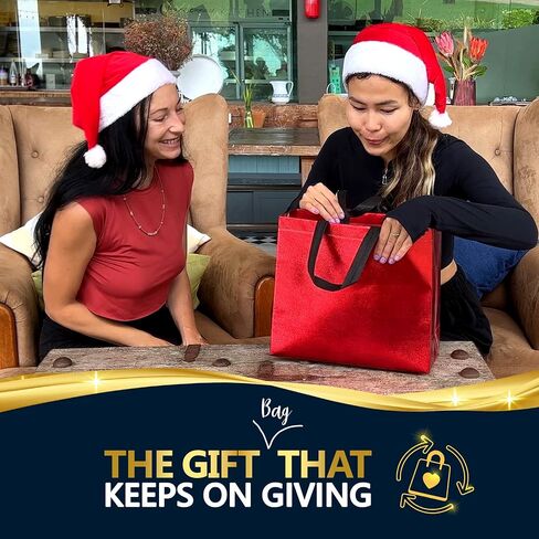 أكياس هدايا Nush Nush حمراء كبيرة الحجم - مجموعة من 12 كيس هدايا أحمر لامع قابل لإعادة الاستخدام مع لمسة نهائية لامعة - مثالية كحقائب هدايا بمقابض، وحقائب هدايا عيد الميلاد، وحقائب هدايا للحفلات - مقاس 13 عرض × 5 عمق × 11 ارتفاع in Kuwait