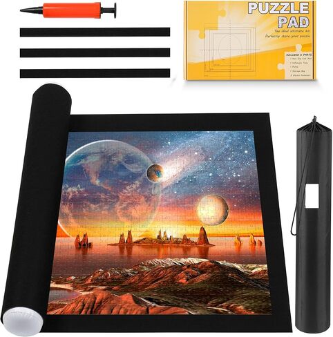 بساط ألغاز الصور المقطوعة - 1500 1000 500 قطعة من اللباد الأسود غير القابل للانزلاق، هدايا لوحة ألغاز كبيرة للأطفال البالغين، غراء قابل للنفخ أنبوب مضخة تخزين حقيبة نقل سهلة الحمل غطاء حارس in Kuwait