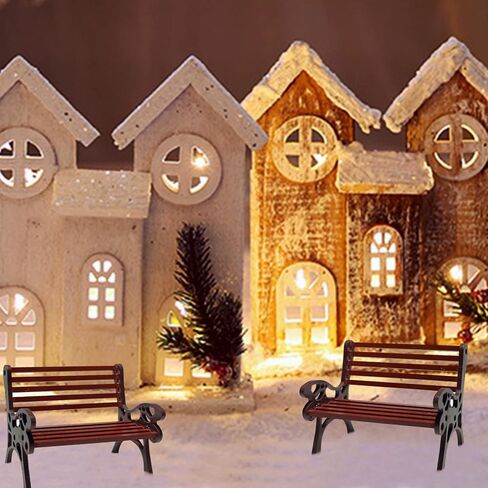 2 Pieces Miniature Plastic Bench Dollhouse Bench Christmas Micro Landscape for DIY Dollhouse Craft Decor Miniature Park Bench Accessory (Yellow) in Kuwait