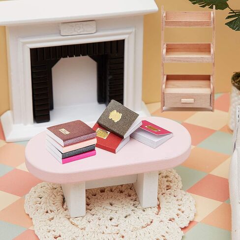 6Pcs Dollhouse Furniture Accessories, 1/12 Dollhouse Decoration Wooden Bookshelf, Miniature Carpet Turkey Rugs and 4Pcs Mini Books for Kids Gift in Kuwait