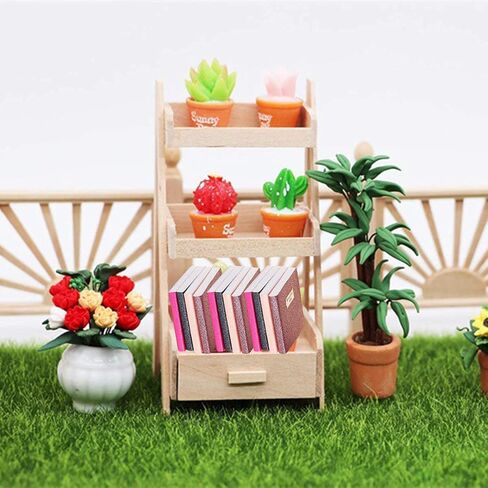 6Pcs Dollhouse Furniture Accessories, 1/12 Dollhouse Decoration Wooden Bookshelf, Miniature Carpet Turkey Rugs and 4Pcs Mini Books for Kids Gift in Kuwait