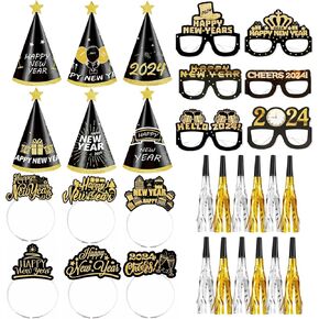 42 قطعة من لوازم حفلات ليلة رأس السنة 2024 - تتضمن حزمة ديكورات السنة الجديدة السعيدة 6 تيجان للرأس و6 قبعات مخروطية و12 نفخة و18 نظارة رأس السنة الجديدة لهدايا حفلات رأس السنة الجديدة in Kuwait