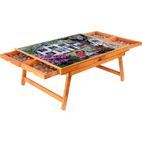 SereneLife Wooden Jigsaw Puzzle Board with 4 Removable Sliding Storage Drawers, Smooth Plateau Fiberboard Work Surface and Reinforced Hardwood, for Games and Puzzles, Kids and Adults