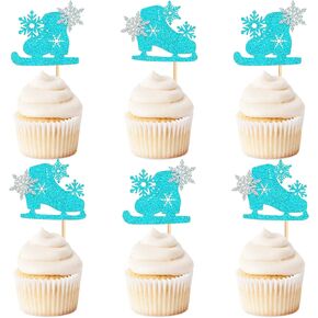 24 Pack Ice Skating Cupcake Topper Ice Sports Theme Cupcake Decoration Skating Children Boy Girl Happy Birthday Party Decorations Supplies Blue 2 in Kuwait