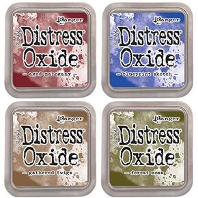 Tim Holtz Ranger Distress Oxide Ink Bundle - Four 3" x 3" Pads (C - Classic : Aged Mahogany, Blueprint Sketch, Forest Moss, and Gathered Twigs) in Saudi Arabia