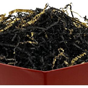 1/2 LB Blcak and Gold Metallic Crinkle Cut Paper Shred Filler Raffia Paper Shredded Filler for Gift Wrapping Large Bags Packing Baskets