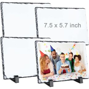 JMIATRY 4PCS Sublimation Slate Blanks 7.5 x 5.7 Inch Rock Stone Slate Sublimation Plaque Blanks Matte Surface Photo Slate Blanks for Sublimation Rectangular Slate Sublimation Blanks with Display Stand