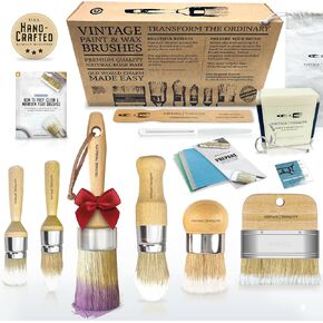 مجموعة فرشاة طلاء الشمع بالطباشير العتيقة | طلاء الأثاث أو تشميعه | 6 فرش + 11 أداة وإضافات | مشاريع إعادة تصميم ديكور المنزل الكبيرة والصغيرة | شعيرات طبيعية كثيفة in Kuwait