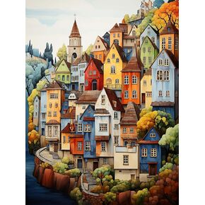 طقم المدينة الأوروبية للرسم الماسي 5D من CHOSIGHT - طلاء DIY مع فن الماس التجريدي الدائري الكامل، مجموعة تطريز ديكور المنزل مع القماش والأدوات والألماس المتلألئ - 12 × 16 بوصة in Kuwait
