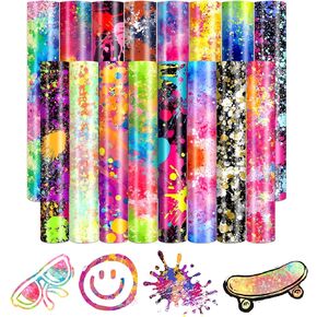 Gradient HTV Heat Transfer Vinyl - 15 Sheets 12 x 10 Inches Retro Patterned HTV Vinyl Ombre Heat Transfer Vinyl for T-Shirts DIY Iron on Vinyl Compatible with Sillhoutte Cameo and Cricut