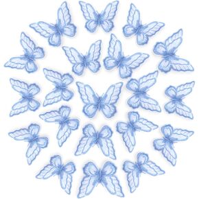 12pcs Butterfly Lace Trim, Lace Butterfly Applique Patches,Double Layers Organza Butterfly Lace Fabric Embroidery Sewing Lace DIY for Wedding Bride Hair Dress Hat Accessories (Blue)