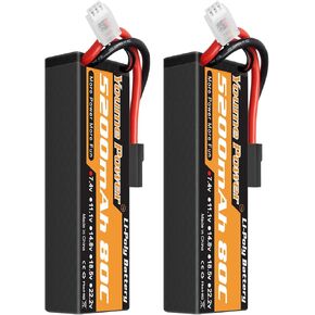 3S Lipo Battery,2 Packs 11.1V RC Lipo Battery 5200mAh with Tr Plug Compatible with RC Car/Truck/Buggy/Truggy, RC Helicopter, RC Airplane, UAV, Drone,Boat (Short)