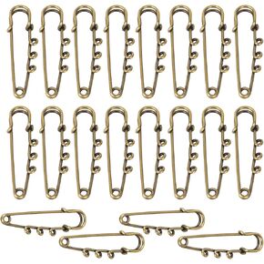 Framendino, 20 Pack Heavy Duty Safety Pins Metal Brooch Pin Kilt Fasteners with 3 Loops for DIY Crafts Jewelry Making Arts Sewing Clothes Blankets Skirts Kilts Knitted Fabric 2 Inch Silver