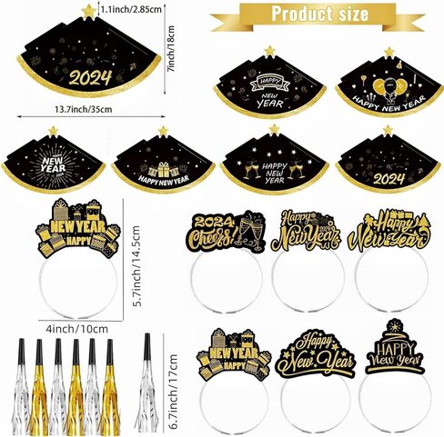 42 قطعة من لوازم حفلات ليلة رأس السنة 2024 - تتضمن حزمة ديكورات السنة الجديدة السعيدة 6 تيجان للرأس و6 قبعات مخروطية و12 نفخة و18 نظارة رأس السنة الجديدة لهدايا حفلات رأس السنة الجديدة in Kuwait