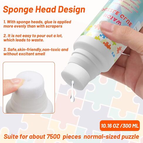 لغز لاصق شفاف مع تصميم رأس إسفنجي للبالغين والأطفال، لغز لاصق لقطع 7500 قطعة، صفائح لاصقة خاصة قابلة للذوبان في الماء مناسبة للورق، صمغ لغز 300 مل in Kuwait