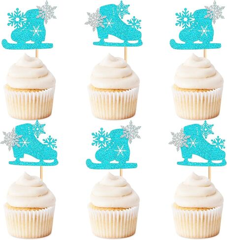 24 Pack Ice Skating Cupcake Topper Ice Sports Theme Cupcake Decoration Skating Children Boy Girl Happy Birthday Party Decorations Supplies Blue 2 in Kuwait