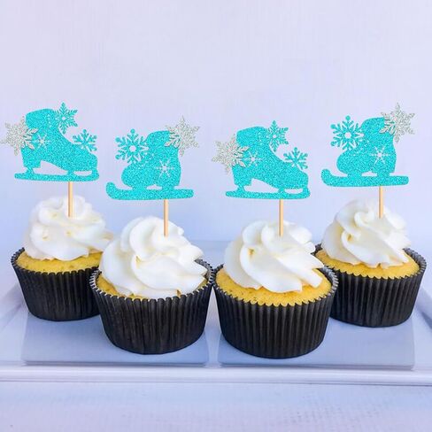 24 Pack Ice Skating Cupcake Topper Ice Sports Theme Cupcake Decoration Skating Children Boy Girl Happy Birthday Party Decorations Supplies Blue 2 in Kuwait