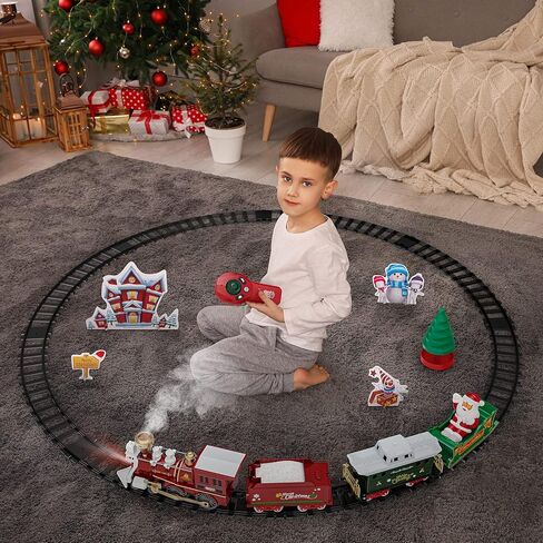 مجموعة قطار LZZAPJ، لعبة قطار كهربائي للتحكم عن بعد مع دخان وضوء وموسيقى، مسار قطار للأطفال مع بطارية قابلة لإعادة الشحن، سانتا كلوز، هدايا عيد الميلاد لعمر 3 4 5 6 7 8 سنوات للأولاد والبنات in Kuwait
