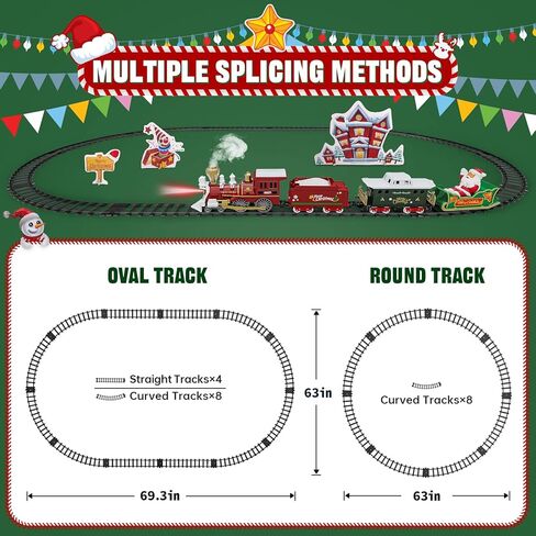 مجموعة قطار LZZAPJ، لعبة قطار كهربائي للتحكم عن بعد مع دخان وضوء وموسيقى، مسار قطار للأطفال مع بطارية قابلة لإعادة الشحن، سانتا كلوز، هدايا عيد الميلاد لعمر 3 4 5 6 7 8 سنوات للأولاد والبنات in Kuwait