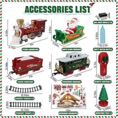 مجموعة قطار LZZAPJ، لعبة قطار كهربائي للتحكم عن بعد مع دخان وضوء وموسيقى، مسار قطار للأطفال مع بطارية قابلة لإعادة الشحن، سانتا كلوز، هدايا عيد الميلاد لعمر 3 4 5 6 7 8 سنوات للأولاد والبنات in Kuwait