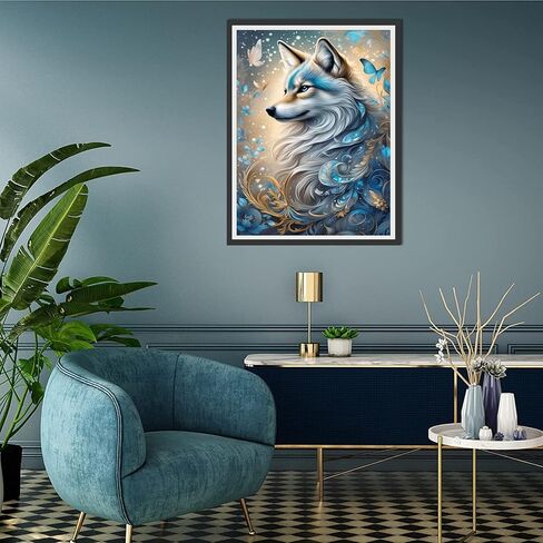 Wolf Diamond Painting Kits for Adults-Animal Diamond Art Kits for Adults,Wolf Gem Art Kits for Adults for Gift Home Wall Decor(12x16inch) in Kuwait