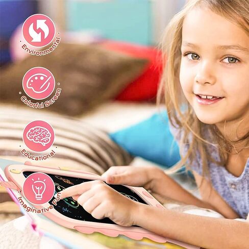 جهاز لوحي للكتابة بشاشة LCD مقاس 8.5 بوصة قابل للمسح من BonBon Kids Dinosaur Dino، ولوحة رسومات الشعار المبتكرة للأطفال ولوحة الرسم للأولاد والبنات لتعلم الأطفال الصغار (وردي) in Saudi Arabia
