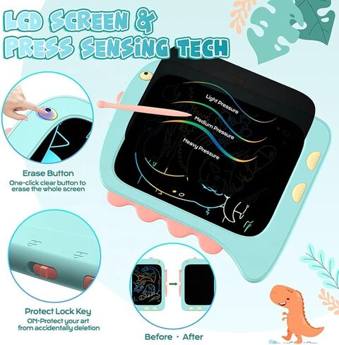جهاز لوحي للكتابة بشاشة LCD مقاس 8.5 بوصة قابل للمسح من BonBon Kids Dinosaur Dino، ولوحة رسومات الشعار المبتكرة للأطفال ولوحة الرسم للأولاد والبنات لتعلم الأطفال الصغار (وردي) in Saudi Arabia