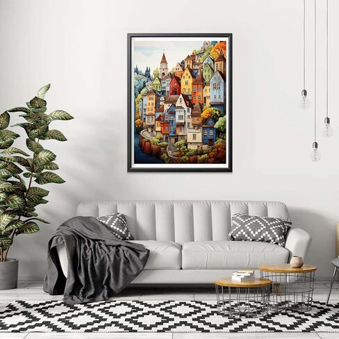 طقم المدينة الأوروبية للرسم الماسي 5D من CHOSIGHT - طلاء DIY مع فن الماس التجريدي الدائري الكامل، مجموعة تطريز ديكور المنزل مع القماش والأدوات والألماس المتلألئ - 12 × 16 بوصة in Kuwait