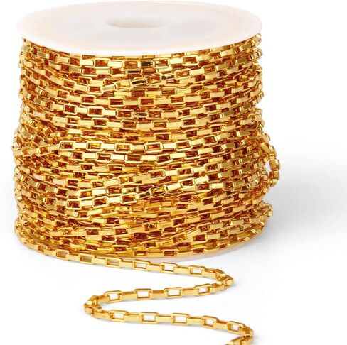 33 Feet 18K Gold Plated Box Chain Bulk, 2mm 304 Stainless Steel Chains Roll Spool Thin Square Rolo Box Link Chain Bulk for Jewelry Making DIY Craft in Kuwait