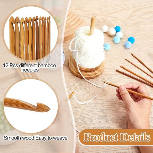 2 Pcs Wood Yarn Holder with 12 Bamboo Crochet Hooks Wooden Yarn Holder with Twirling Mechanism Wooden Rotating Yarn Crochet Needles for Knitting Crocheting DIY Crafts Gifts (Red Brown) in Kuwait